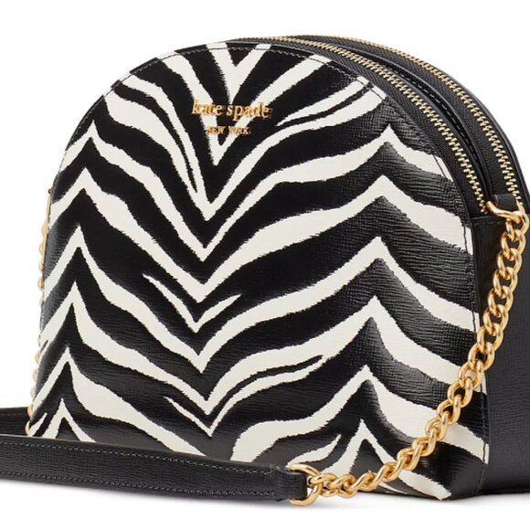 Morgan Zebra Embossed Saffiano Leather Double Zip Dome Crossbody - Picture 1 of 3